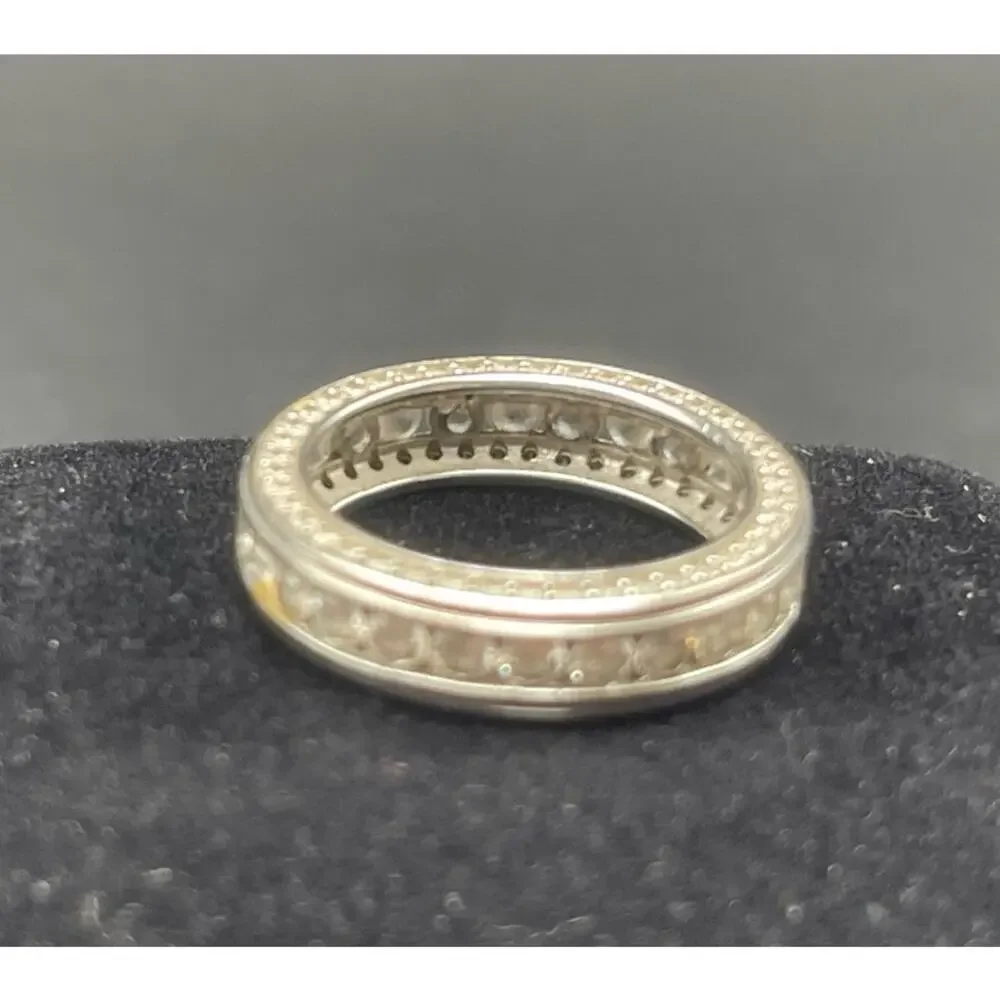 Sterling Silver Clear Cubic Zirconia Eternity Band Size 6.75 Ring 925 Open Back